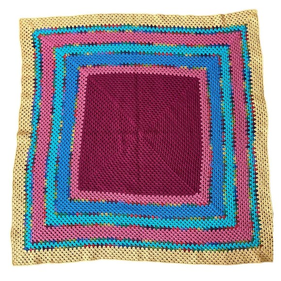 Handmade Afghan Crocheted Blanket lap or throw Colorful Square - Picture 1 of 7